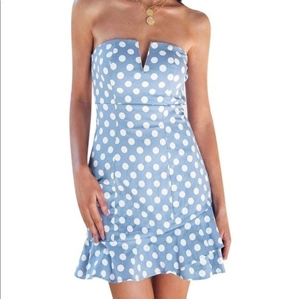 Polka dot Strapless Stretchy Mini Tube Dress - Picture 2 of 7